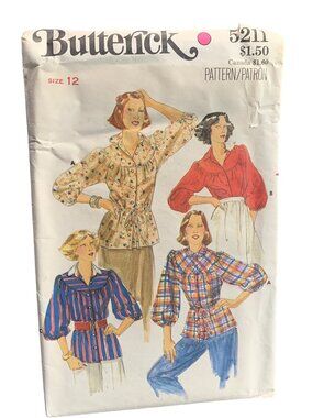 Butterick 5211 Vintage Sewing Pattern Misses' Blouse Shirt Size 12 Uncut